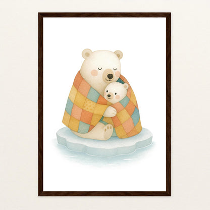 Pummel der Polarbär - Motiv: "Familie" Poster mit Holzrahmen von tinylearner