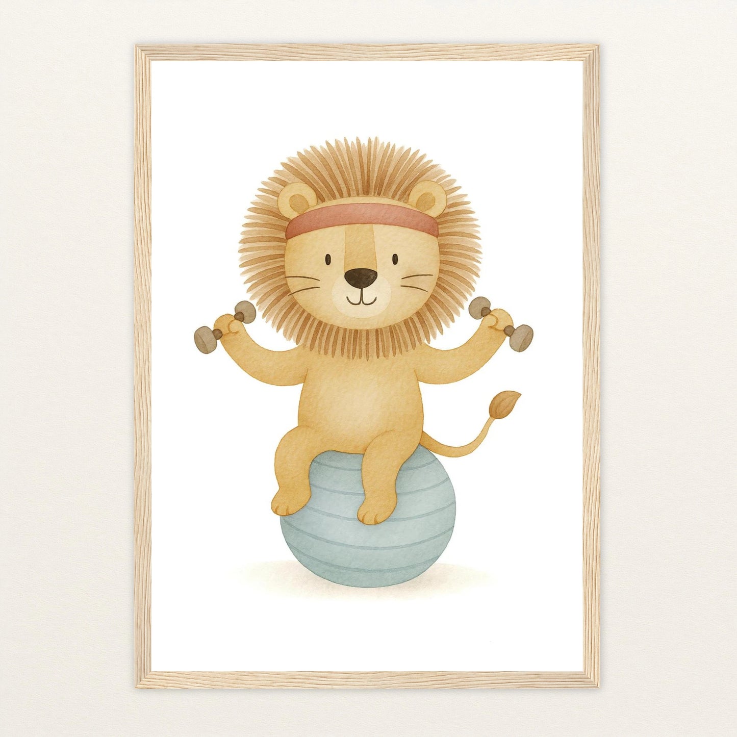 Leo der Löwe - Motiv: "Workout" Poster mit Holzrahmen von tinylearner