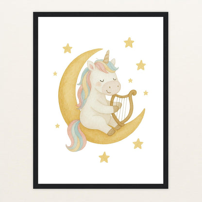 Luni das Einhorn - Motiv: "Mond" Poster mit Holzrahmen von tinylearner