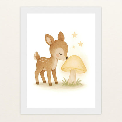 Ria das Reh - Motiv: "Leuchtpilz" Poster mit Holzrahmen von tinylearner