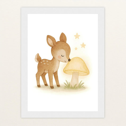 Ria das Reh - Motiv: "Leuchtpilz" Poster mit Holzrahmen von tinylearner