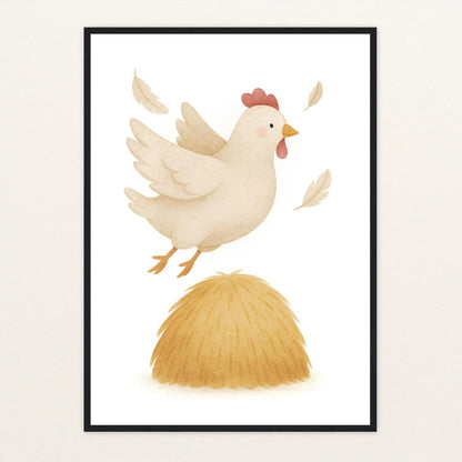 Hanni das Huhn - Motiv: "Heu" Poster mit Holzrahmen von tinylearner