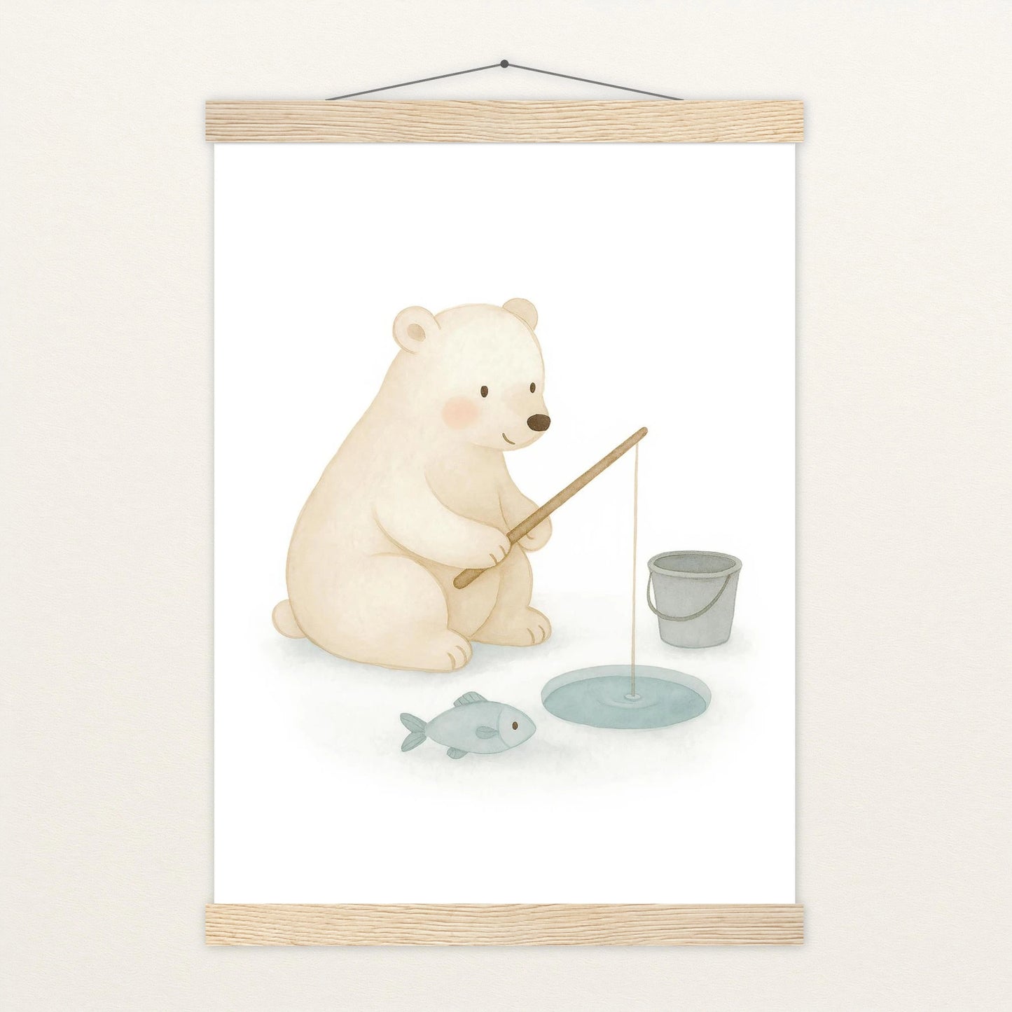 Pummel der Polarbär - Motiv: "Angeln" Poster mit Leisten von tinylearner