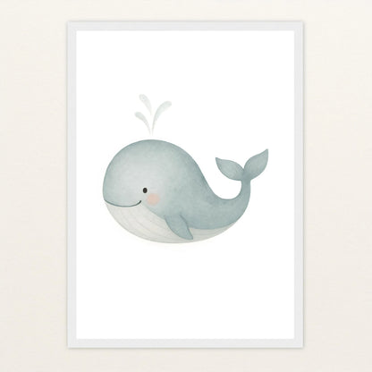 Willi der Wal Poster mit Holzrahmen von tinylearner