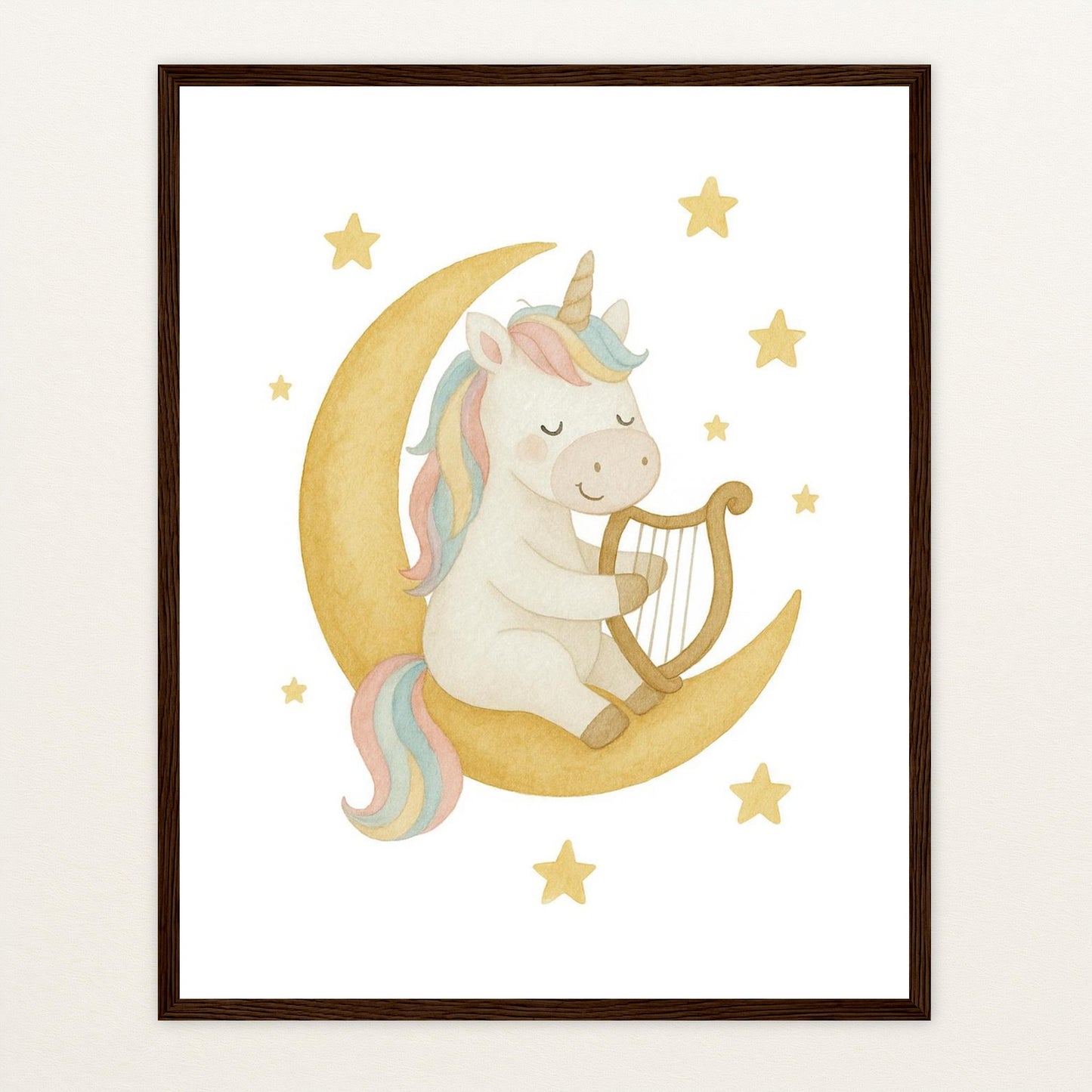 Luni das Einhorn - Motiv: "Mond" Poster mit Holzrahmen von tinylearner