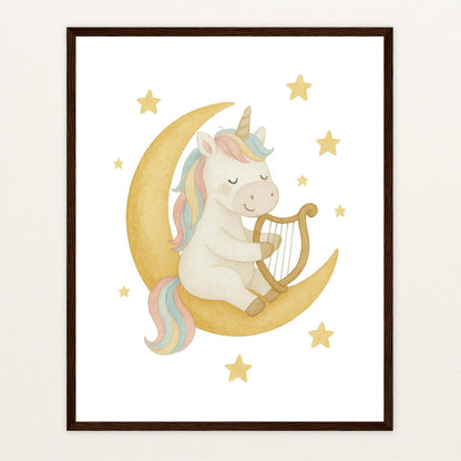 Luni das Einhorn - Motiv: "Mond" Poster mit Holzrahmen von tinylearner