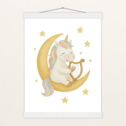 Luni das Einhorn - Motiv: "Mond" Poster mit Leisten von tinylearner