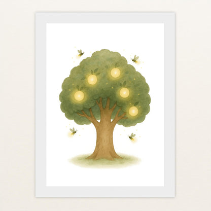 Leuchtbaum Poster mit Holzrahmen von tinylearner