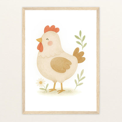 Hanni das Huhn Poster mit Holzrahmen von tinylearner