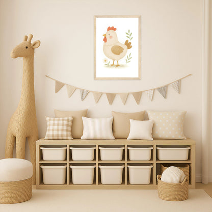 Hanni das Huhn Poster mit Holzrahmen von tinylearner