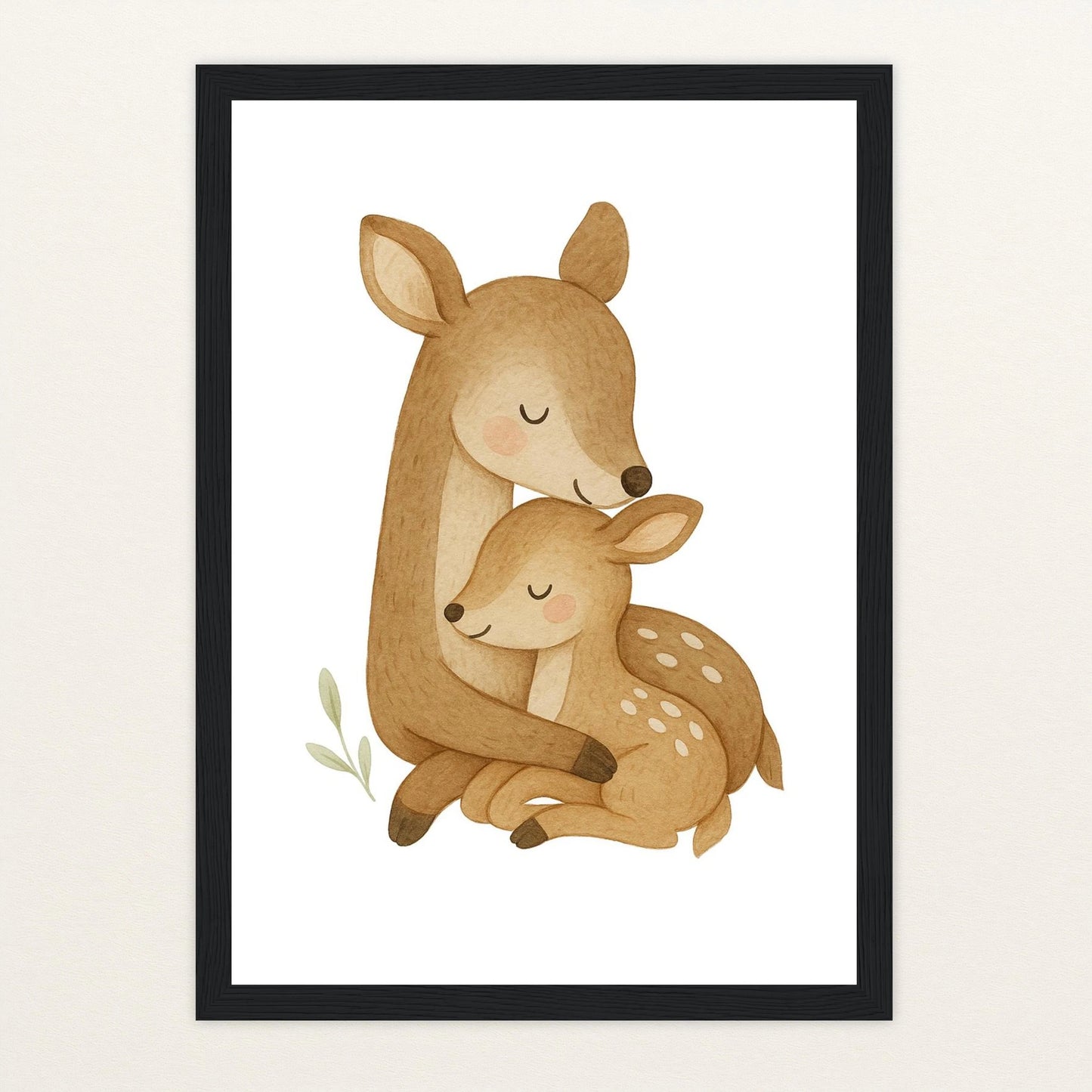 Ria das Reh - Motiv: "Kuscheln" Poster mit Holzrahmen von tinylearner