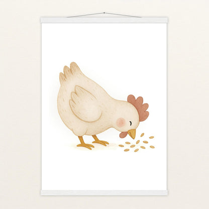 Hanni das Huhn - Motiv: "Körner" Poster mit Leisten von tinylearner