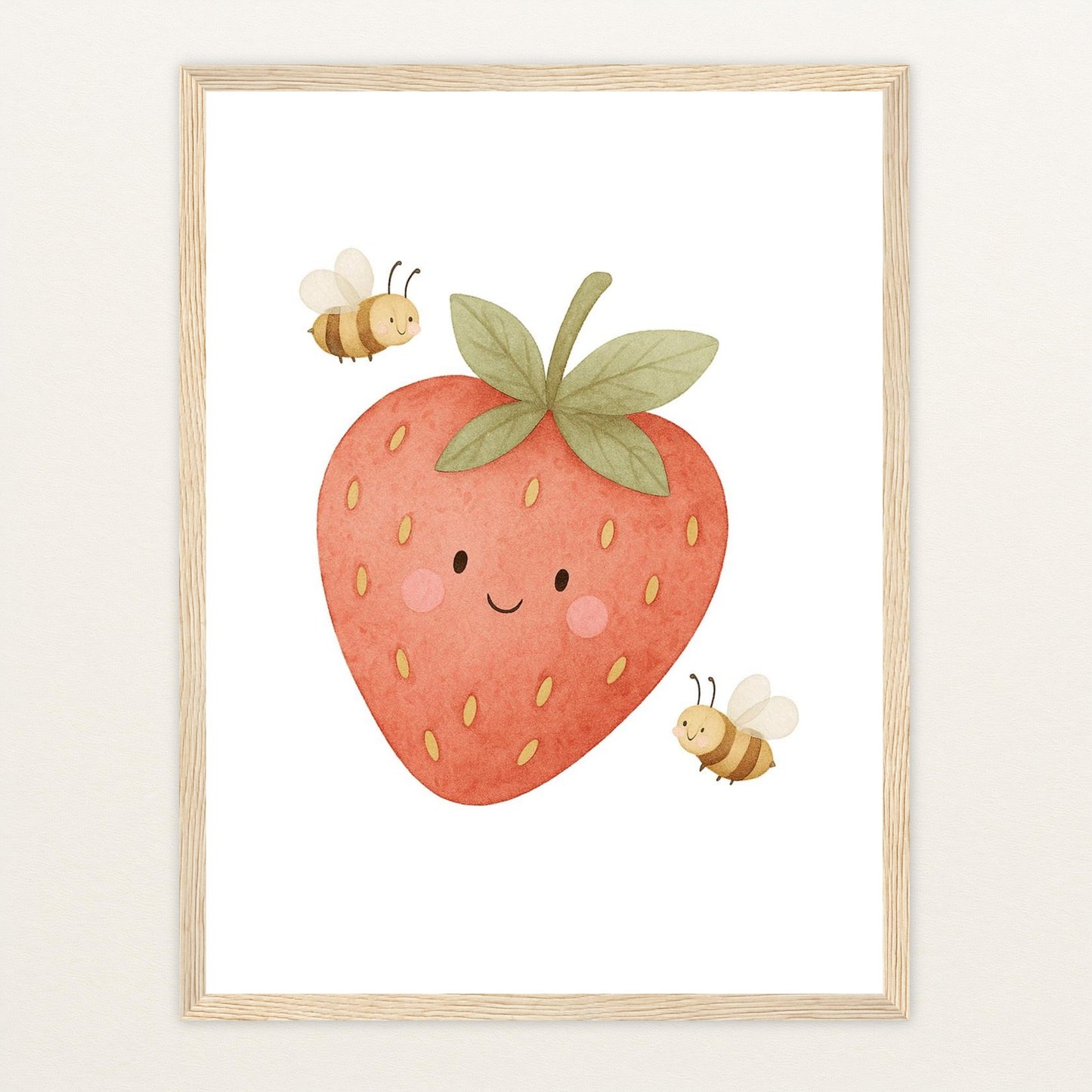 Obst: Erdbeere Poster mit Holzrahmen von tinylearner