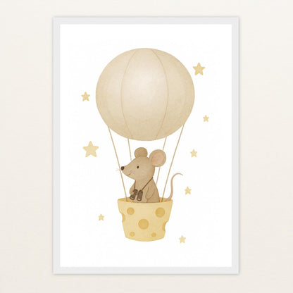 Mimi die Maus - Motiv: "Heißluftballon" Poster mit Holzrahmen von tinylearner