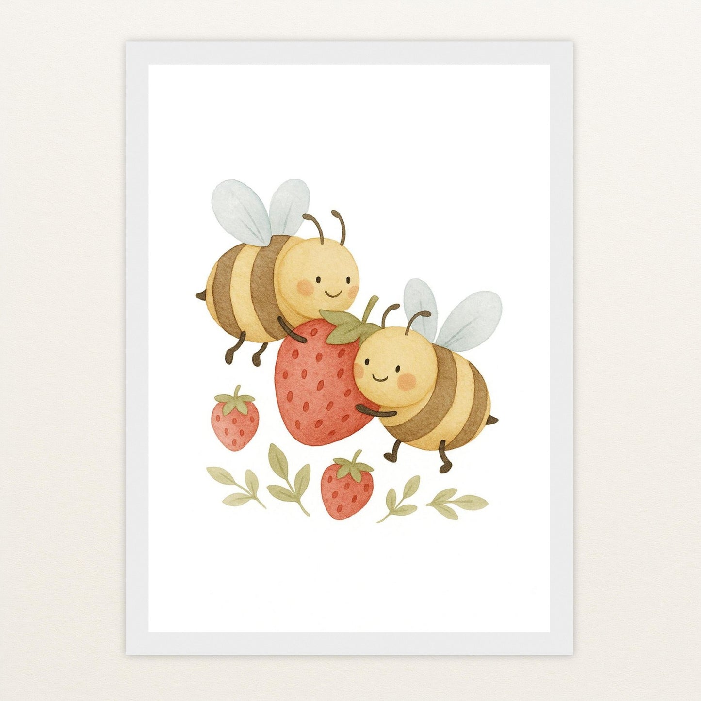Bibi die Biene - Motiv: "Erdbeere" Poster mit Holzrahmen von tinylearner