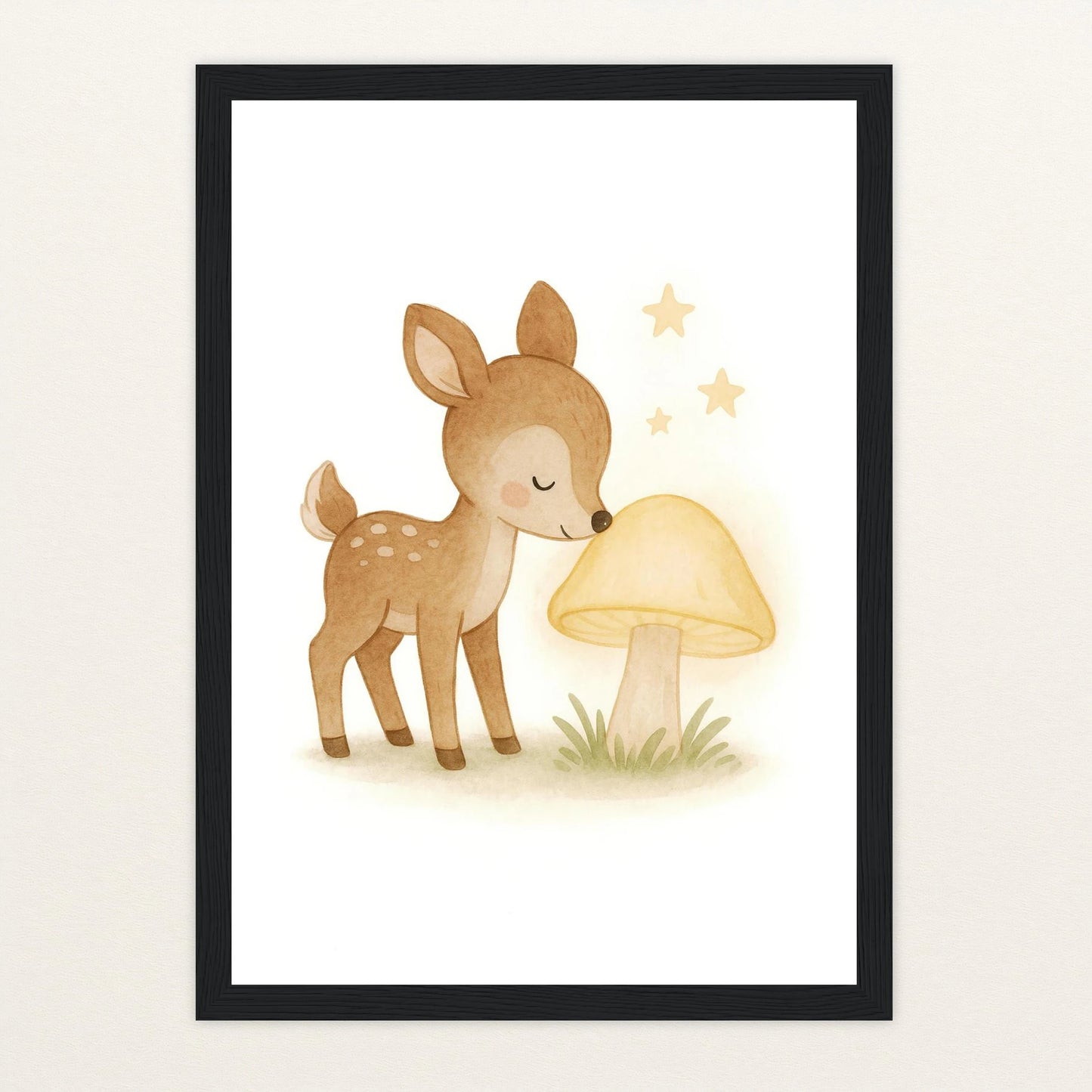 Ria das Reh - Motiv: "Leuchtpilz" Poster mit Holzrahmen von tinylearner