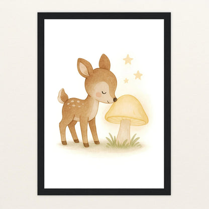Ria das Reh - Motiv: "Leuchtpilz" Poster mit Holzrahmen von tinylearner