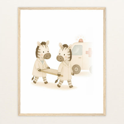 Zinni das Zebra - Motiv: "Krankenwagen" Poster mit Holzrahmen von tinylearner