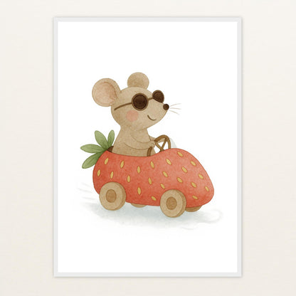 Mimi die Maus - Motiv: "Erdbeerwagen" Poster mit Holzrahmen von tinylearner