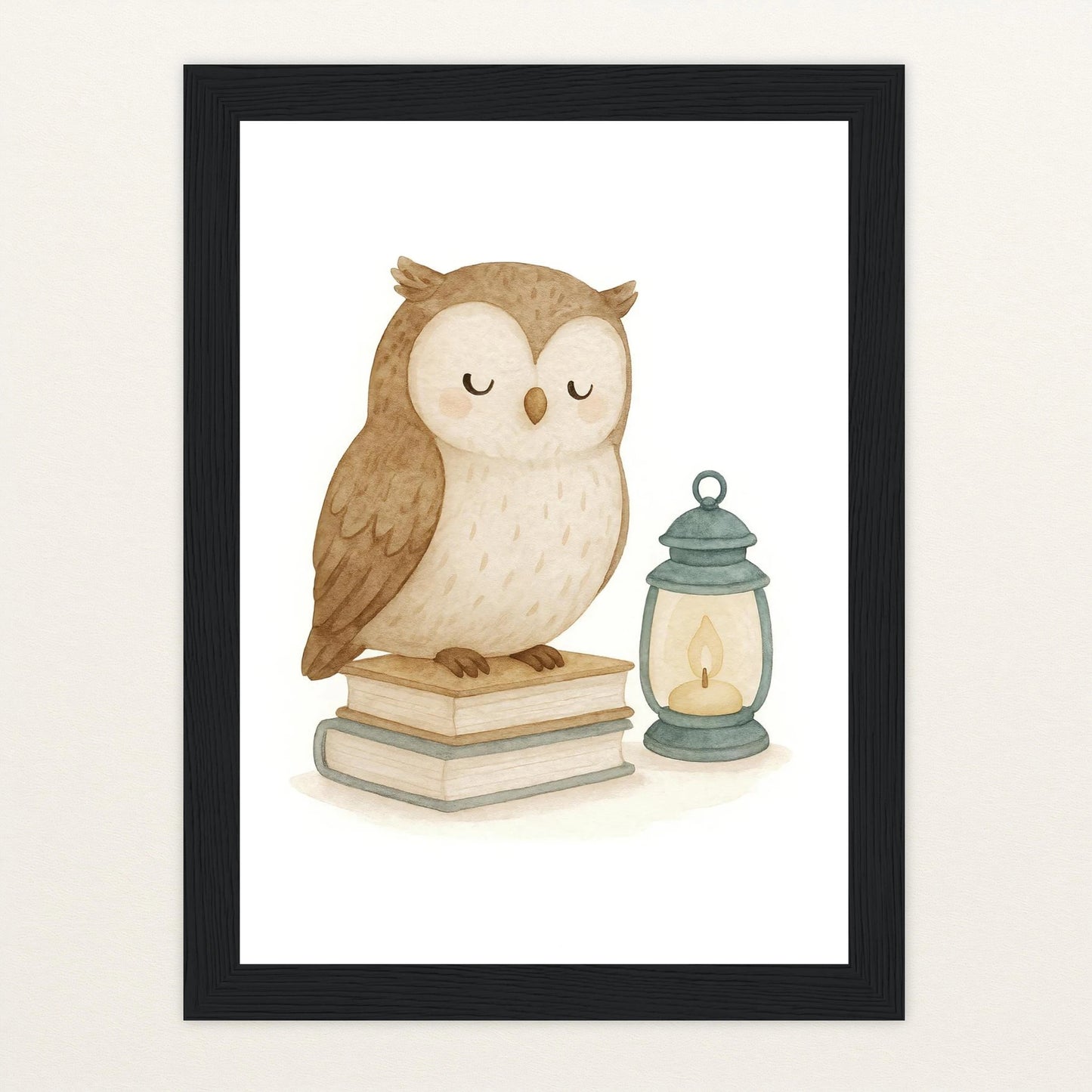 Emmi die Eule - Motiv: "Buch" Poster mit Holzrahmen von tinylearner