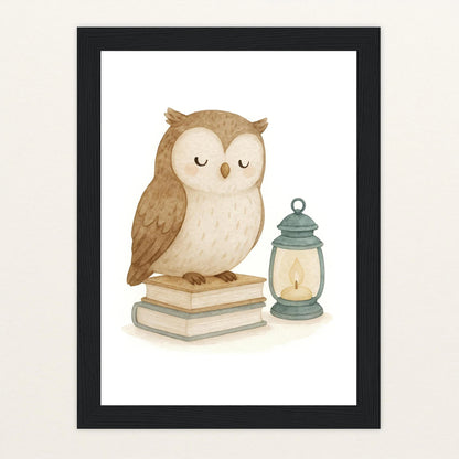 Emmi die Eule - Motiv: "Buch" Poster mit Holzrahmen von tinylearner