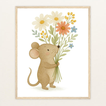Mimi die Maus - Motiv: "Blumenstrauß" Poster mit Holzrahmen von tinylearner