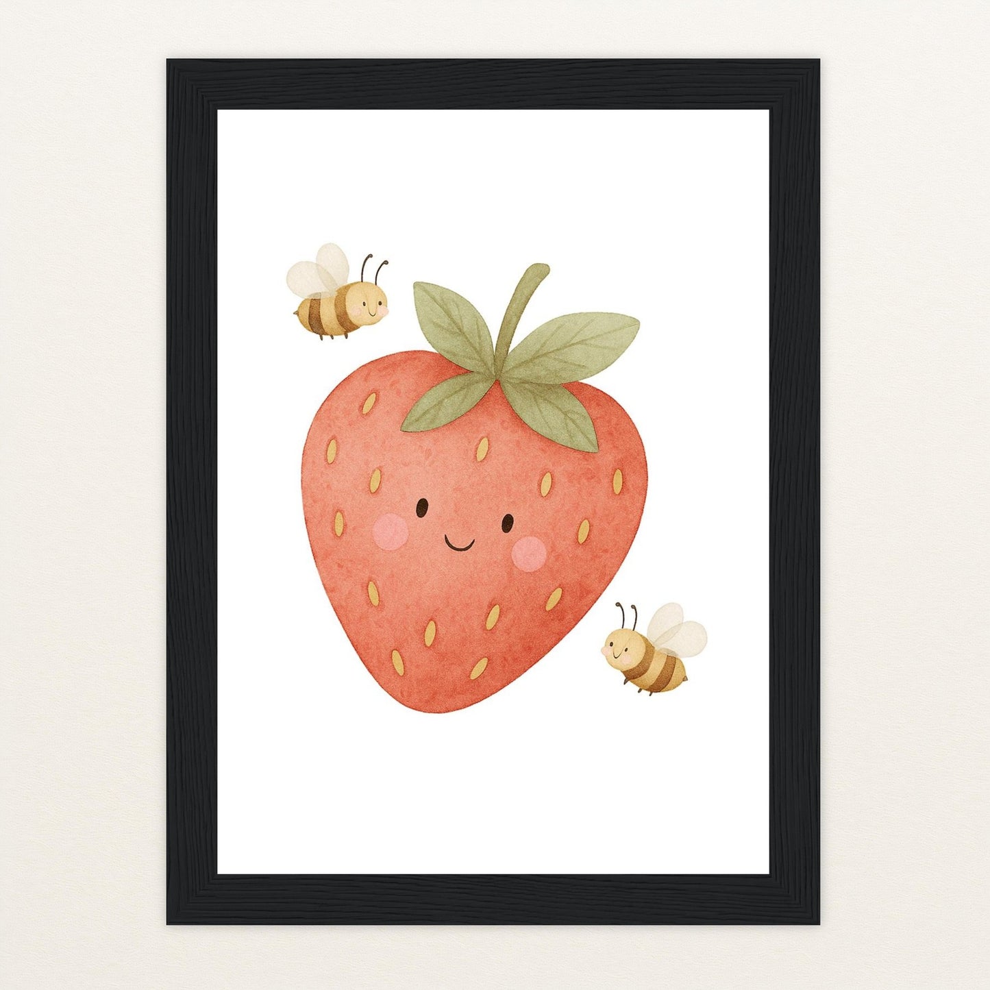 Obst: Erdbeere Poster mit Holzrahmen von tinylearner