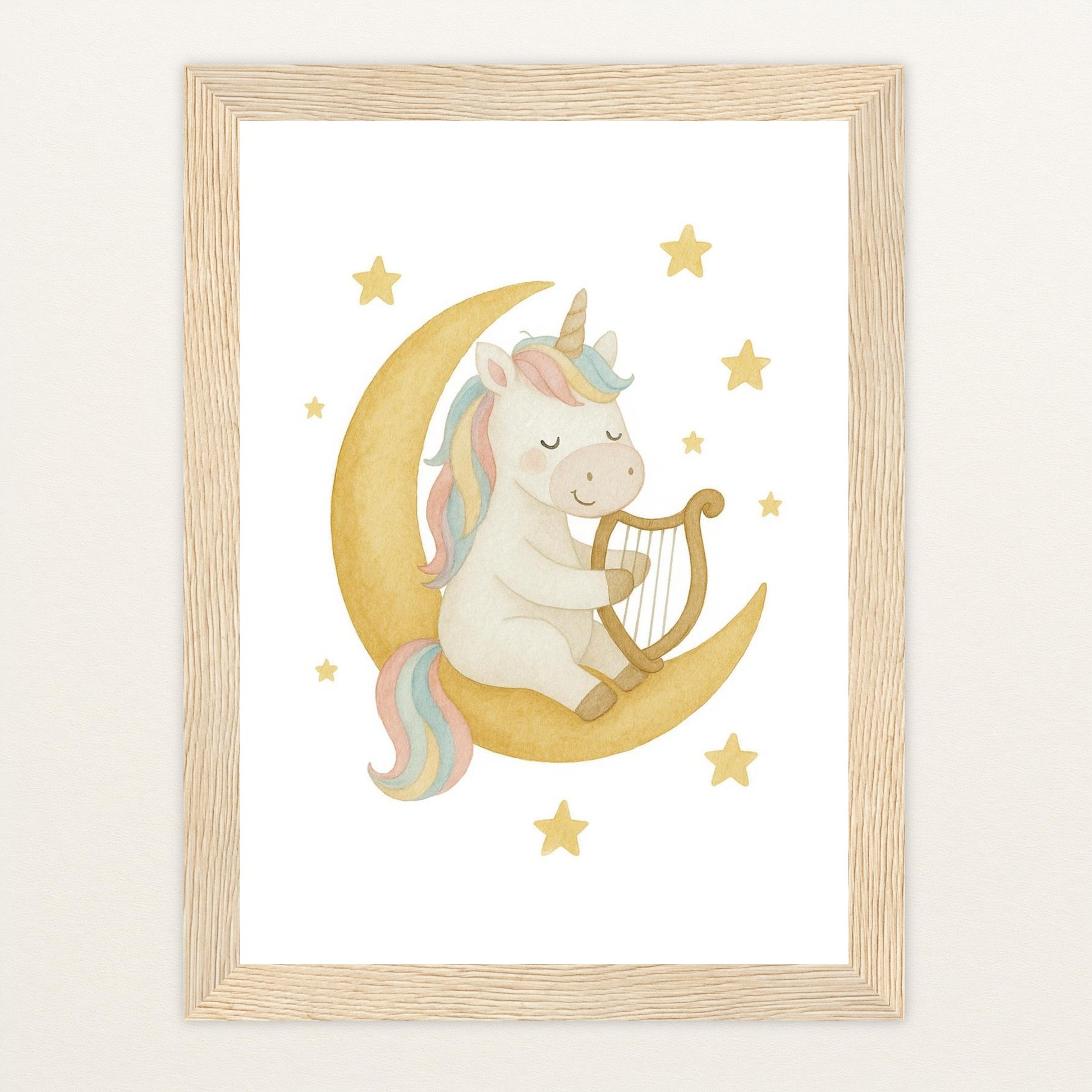Luni das Einhorn - Motiv: "Mond" Poster mit Holzrahmen von tinylearner