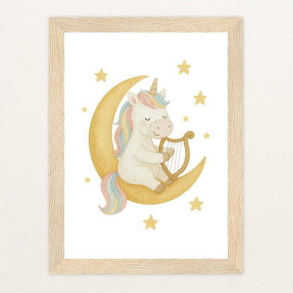 Luni das Einhorn - Motiv: "Mond" Poster mit Holzrahmen von tinylearner