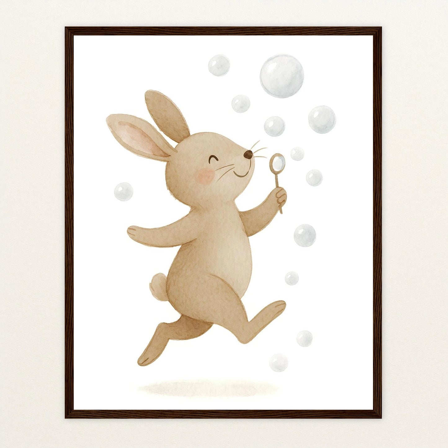 Holly der Hase - Motiv: "Seifenblasen" Poster mit Holzrahmen von tinylearner