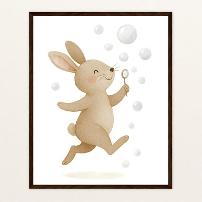 Holly der Hase - Motiv: "Seifenblasen" Poster mit Holzrahmen von tinylearner