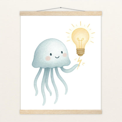 Quinn die Qualle - Motiv: "Glühbirne" Poster mit Leisten von tinylearner