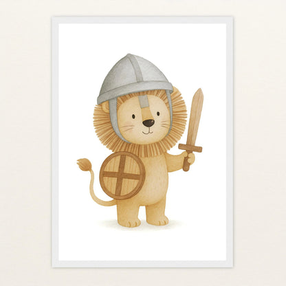 Leo der Löwe - Motiv: "Ritter" Poster mit Holzrahmen von tinylearner