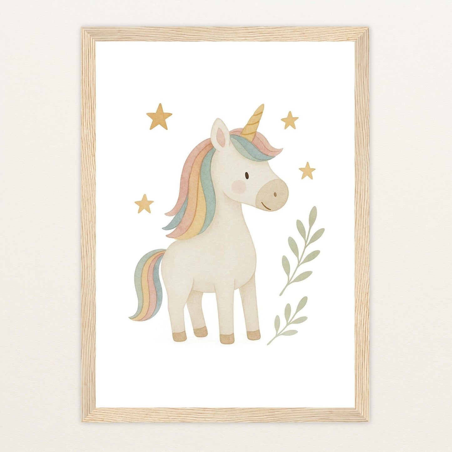 Luni das Einhorn Poster mit Holzrahmen von tinylearner