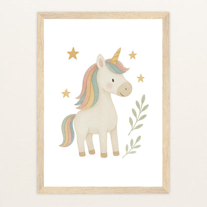 Luni das Einhorn Poster mit Holzrahmen von tinylearner
