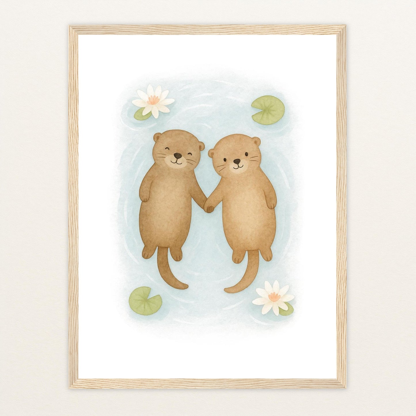 Otti der Otter Poster mit Holzrahmen von tinylearner