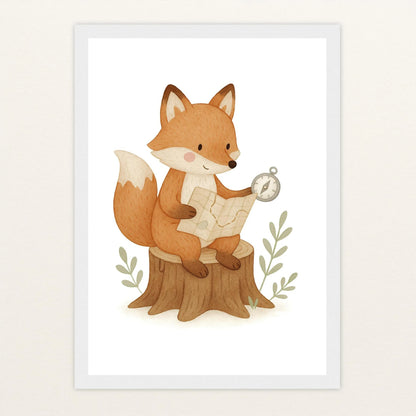 Finnegan der Fuchs - Motiv: "Abenteuerlust" Poster mit Holzrahmen von tinylearner