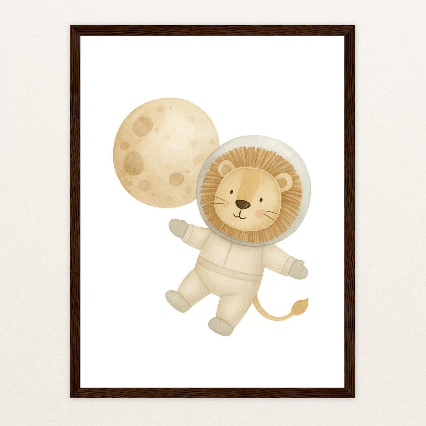 Leo der Löwe - Motiv: "Astronaut" Poster mit Holzrahmen von tinylearner