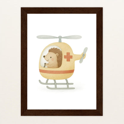 Iggi der Igel - Motiv: "Rettungshubschrauber" Poster mit Holzrahmen von tinylearner
