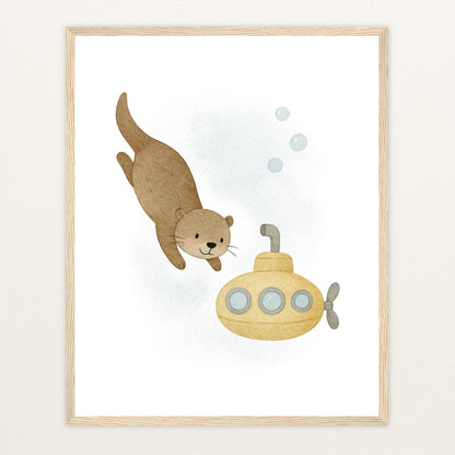 Otti der Otter - Motiv: "U-Boot" Poster mit Holzrahmen von tinylearner