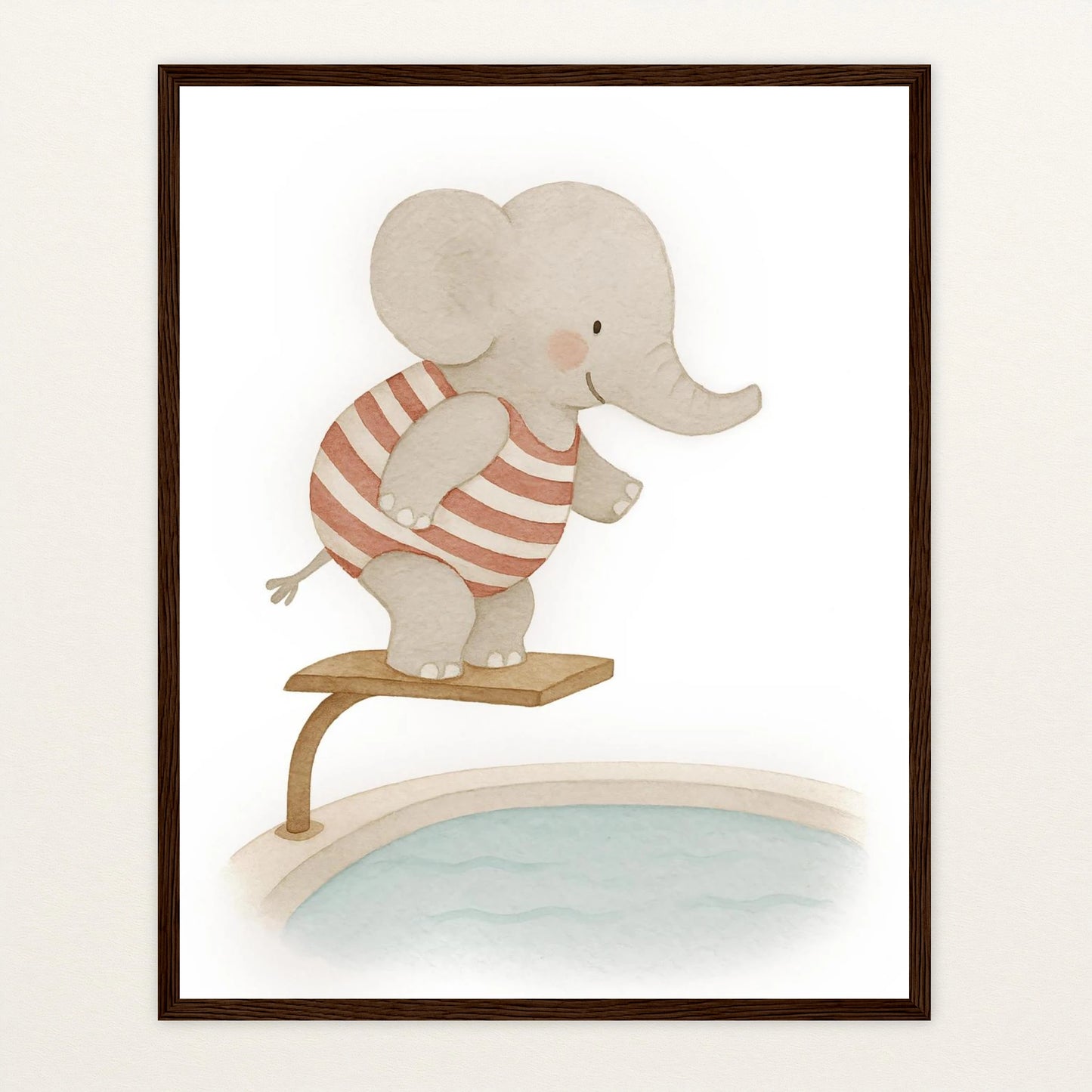 Emil der Elefant - Motiv: "Pool" Poster mit Holzrahmen von tinylearner