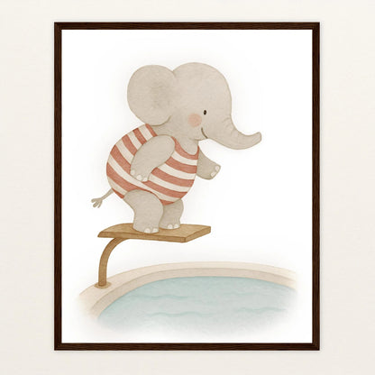 Emil der Elefant - Motiv: "Pool" Poster mit Holzrahmen von tinylearner