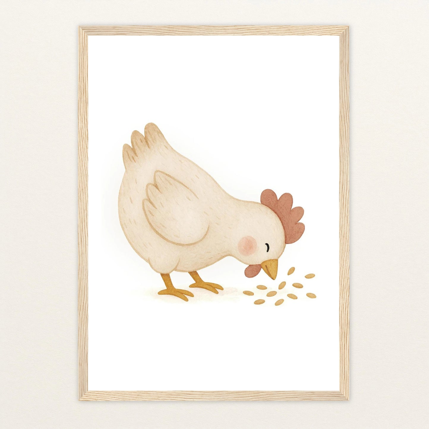 Hanni das Huhn - Motiv: "Körner" Poster mit Holzrahmen von tinylearner