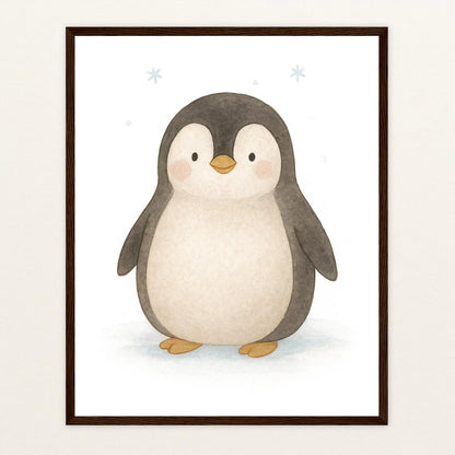 Pia der Pinguin Poster mit Holzrahmen von tinylearner