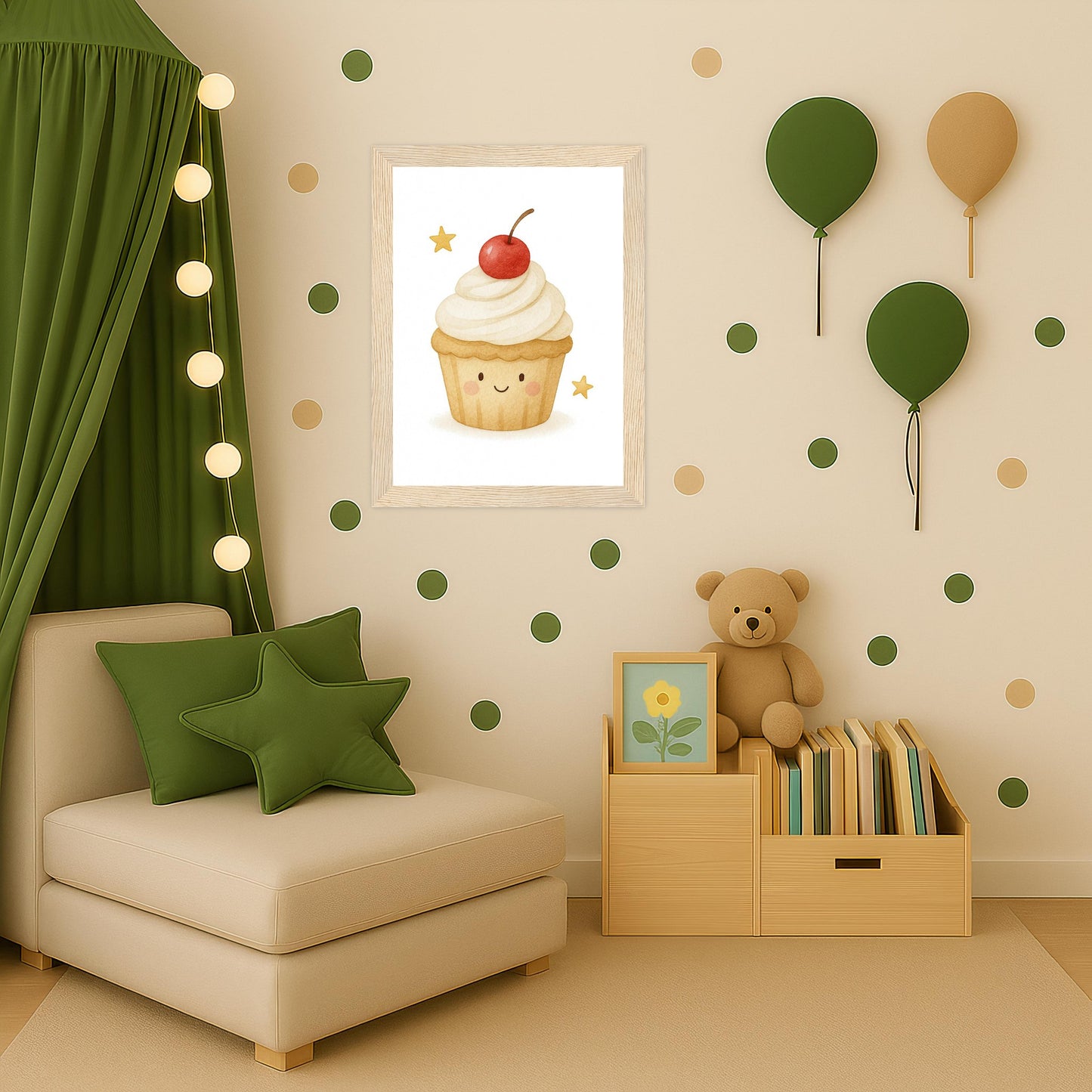 Süßes: Cupcake Poster mit Holzrahmen von tinylearner