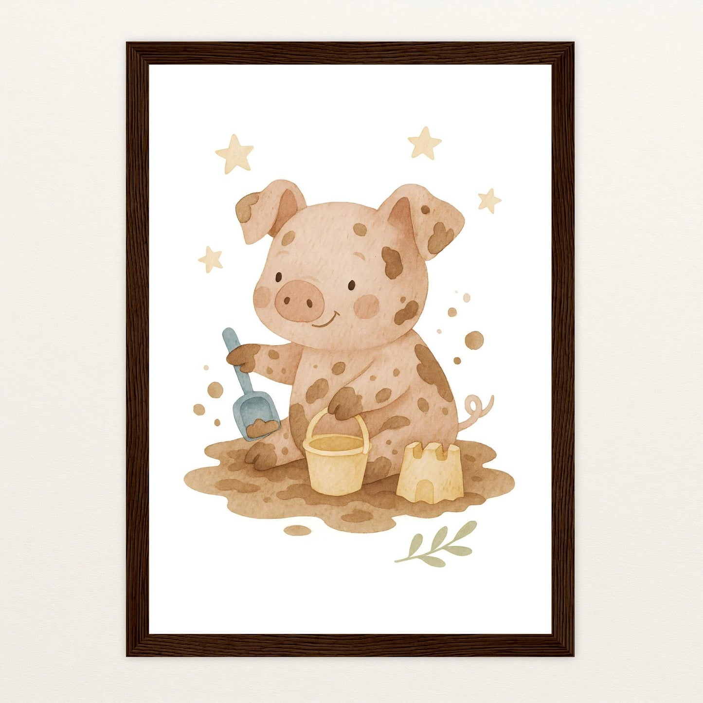 Susi das Schwein - Motiv: "Sandkasten" Poster mit Holzrahmen von tinylearner