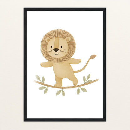 Leo der Löwe - Motiv: "Seiltanz" Poster mit Holzrahmen von tinylearner