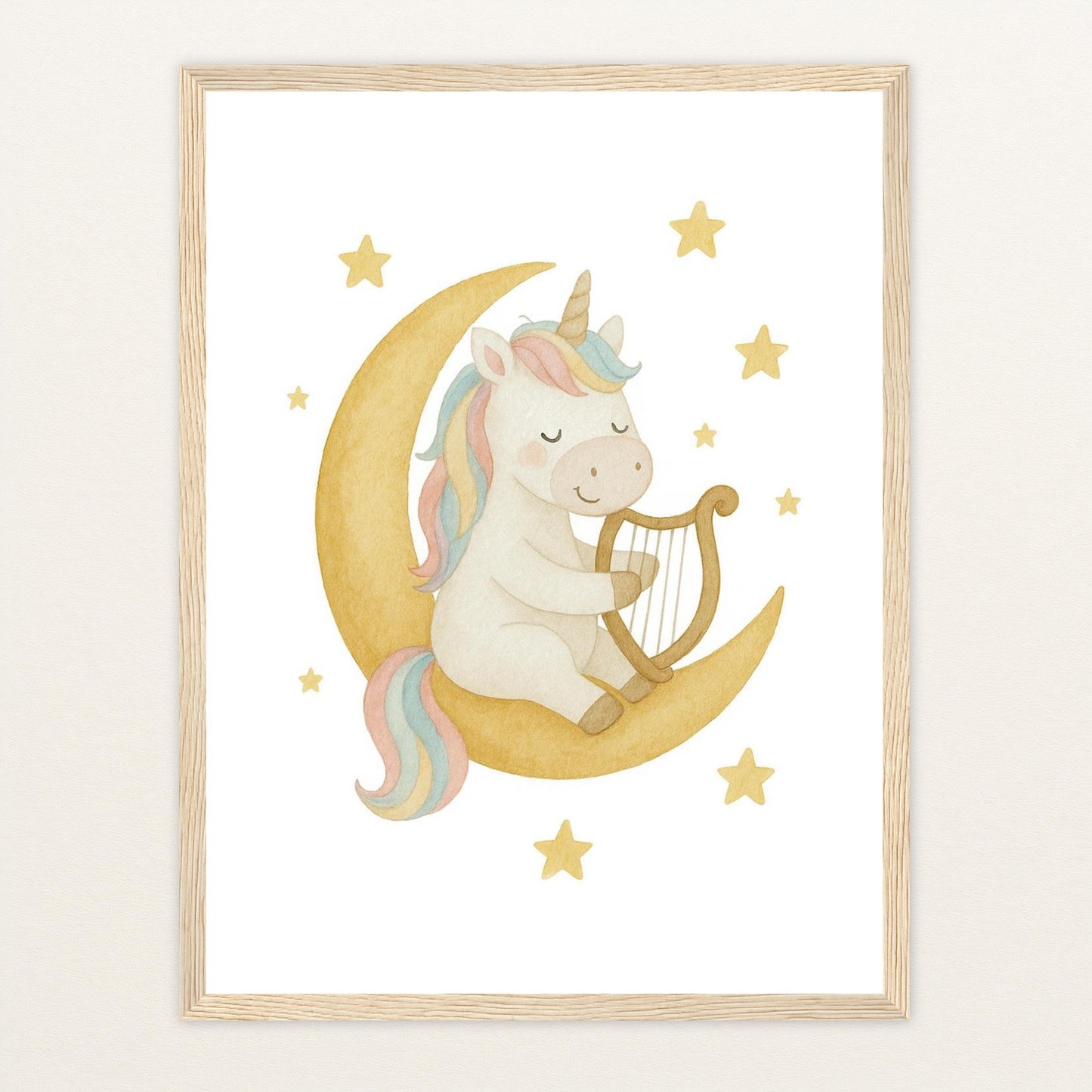 Luni das Einhorn - Motiv: "Mond" Poster mit Holzrahmen von tinylearner