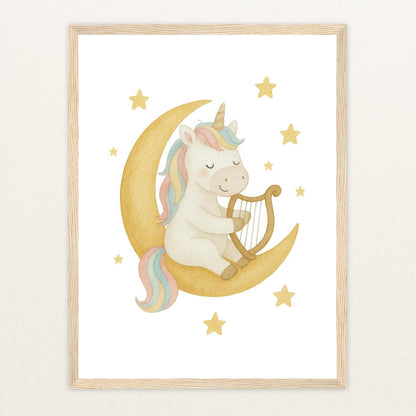 Luni das Einhorn - Motiv: "Mond" Poster mit Holzrahmen von tinylearner