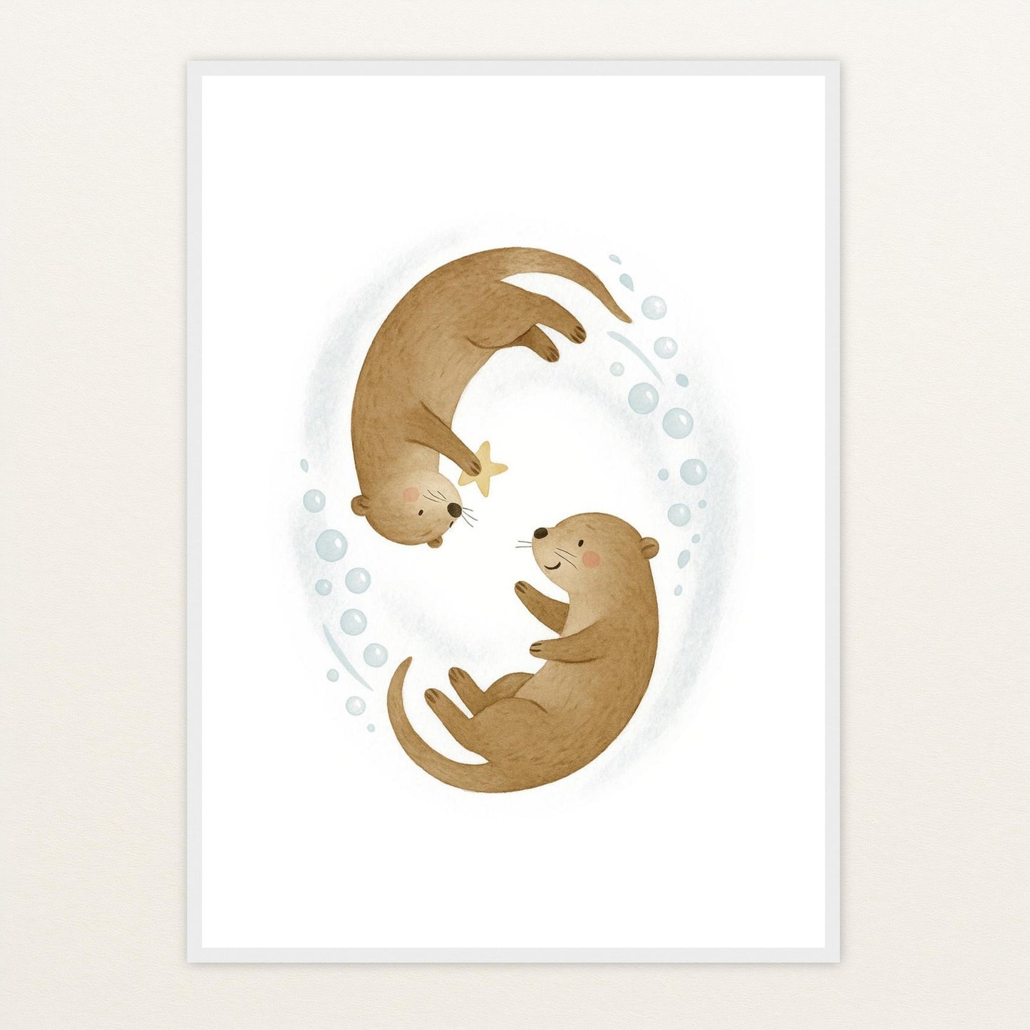 Otti der Otter - Motiv: "Stern" Poster mit Holzrahmen von tinylearner